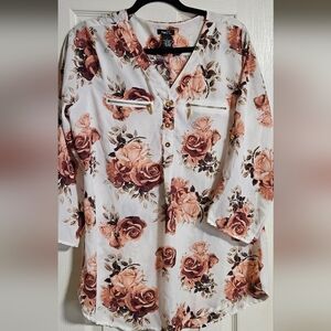 Rue21 Womens Casual Shirt - White Floral Pattern Blouse